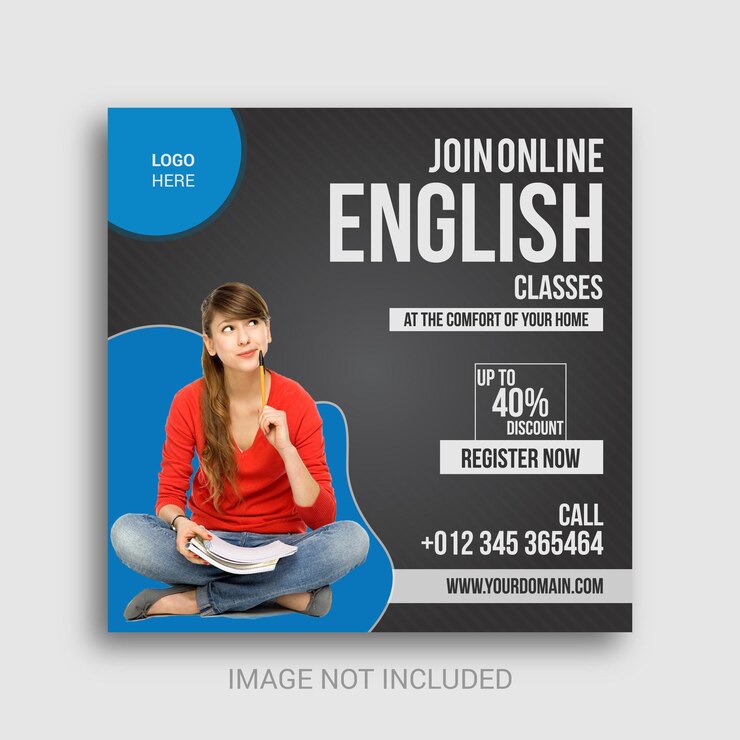 Modelo de design de postagem de mídia social de aulas de inglês online