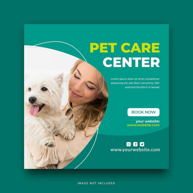 modelo de design de postagem de mídia social de centro de cuidados com animais de estimação