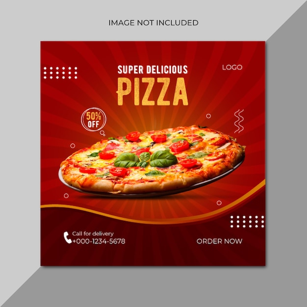 Modelo de design de postagem de mídia social de comida de pizza super deliciosa