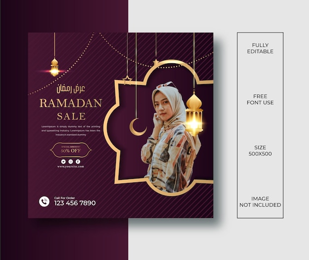 Modelo de design de postagem de mídia social de luxo de venda do Ramadã