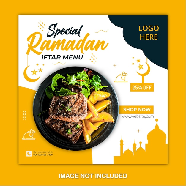 Modelo de design de postagem de mídia social de menu de comida especial do ramadã vetor premium