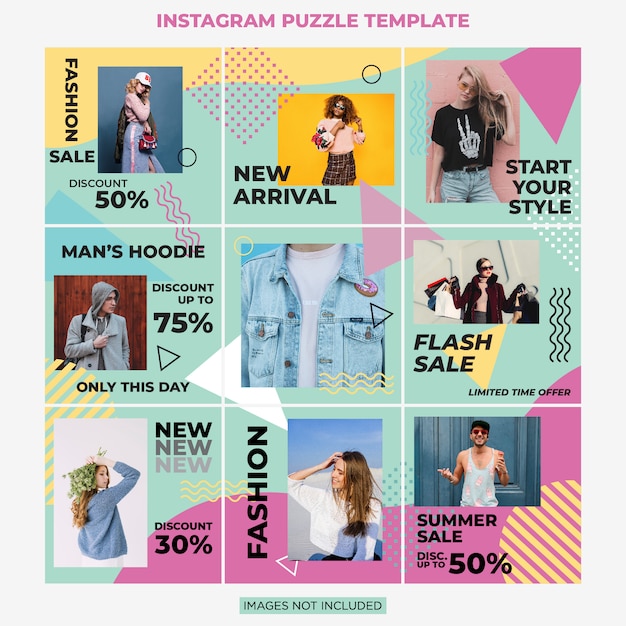 Modelo de design de postagem de mídia social do Instagram Puzzle Fashion Sale