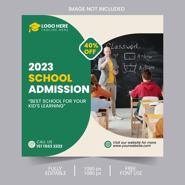 Modelo de design de postagem de mídia social para admissão escolar
