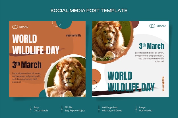 Modelo de design de postagem do instagram do dia mundial da vida selvagem