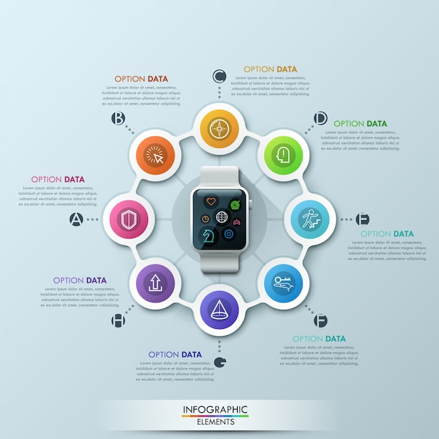 Modelo de design de relógio inteligente infográfico ciclo