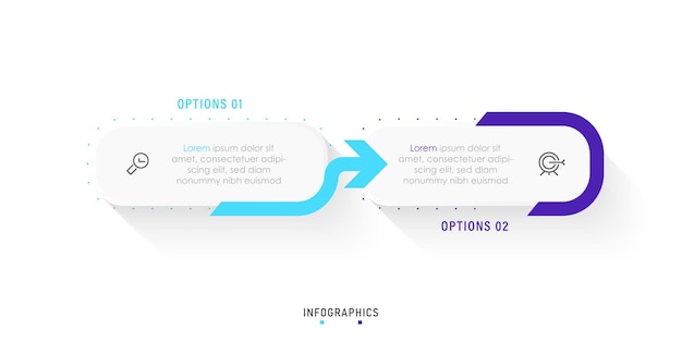 Modelo de design de rótulo de infográfico vetorial com ícones e 2 opções ou etapas. pode ser usado para processo