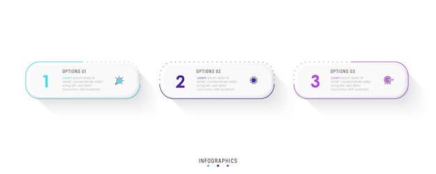 Modelo de design de rótulo de infográfico vetorial com ícones e 3 opções ou etapas. pode ser usado para processo