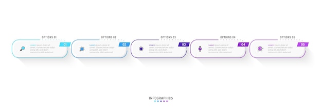 Modelo de design de rótulo de infográfico vetorial com ícones e 5 opções ou etapas. pode ser usado para processo