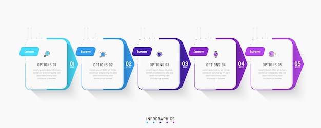 Modelo de design de rótulo de infográfico vetorial com ícones e 5 opções ou etapas. pode ser usado para processo