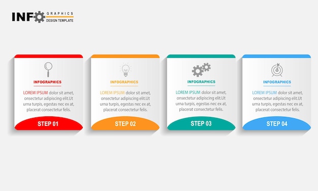 Modelo de design de rótulo infográfico vetorial com ícone e 4 opções ou etapas