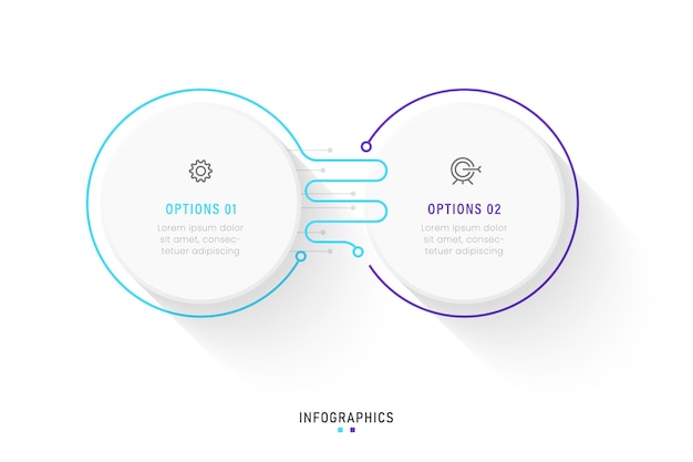 Modelo de design de rótulo infográfico vetorial com ícones e 2 opções ou etapas
