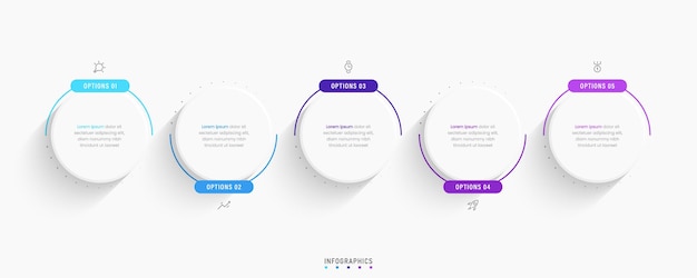 Vetor modelo de design de rótulo infográfico vetorial com ícones e 5 opções ou etapas pode ser usado para processo