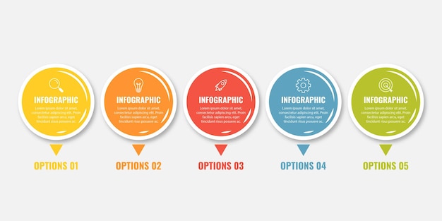 Vetor modelo de design de rótulo infográfico vetorial com ícones e 5 opções ou etapas