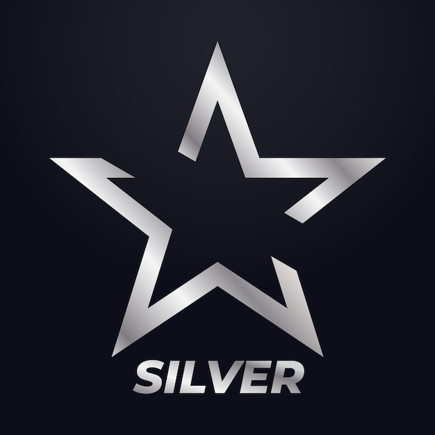 Modelo de design de símbolo de logotipo de estrela de prata de luxo, fundo preto de estilo elegante