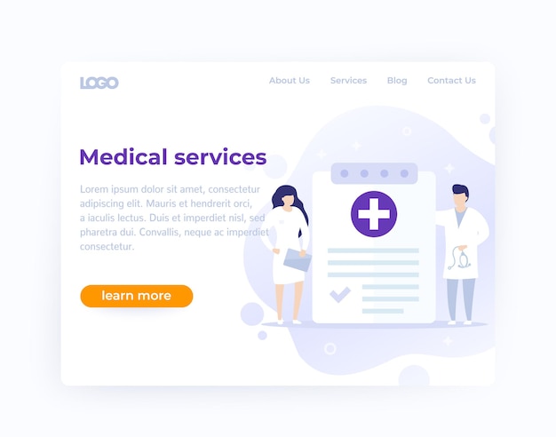 Modelo de design de site de serviços médicos, vetor