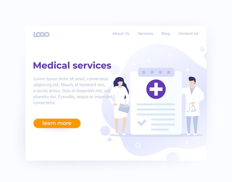 Vetor modelo de design de site de serviços médicos, vetor