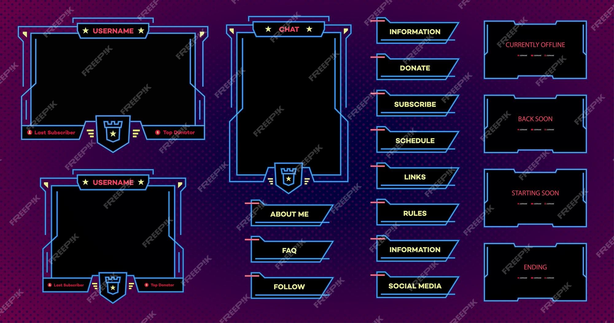 Sobreposição de jogos online ao vivo e design de ícone de streaming com  botões vetor futurista de botão de transmissão ao vivo com formas abstratas  digitais design de sobreposição de tela de