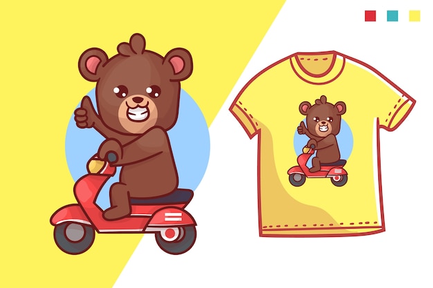 Modelo de design de t-shirt de urso de motocicleta fofo