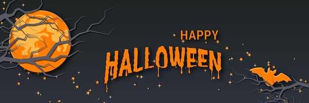 Modelo de design de vetor de banner horizontal de noite de halloween