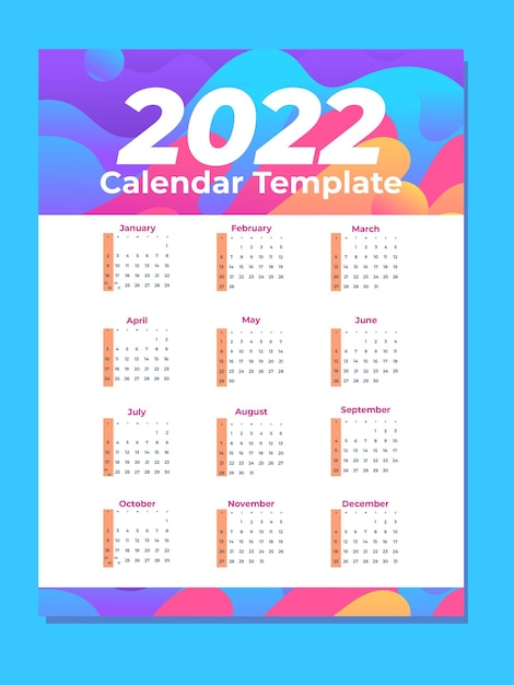 Modelo de design de vetor de calendário 2022