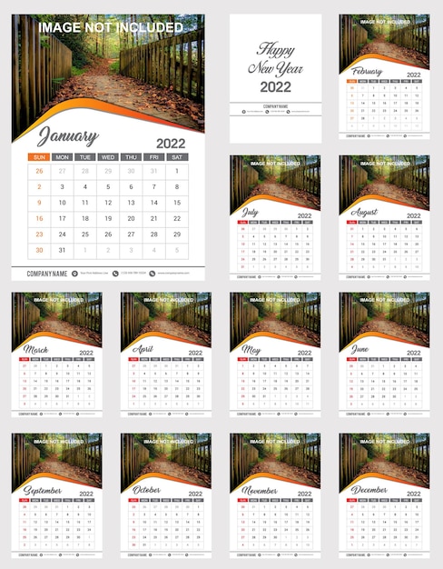 Vetor modelo de design do calendário 2022