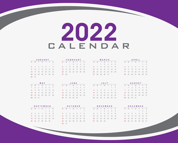 Vetor modelo de design do calendário 2022