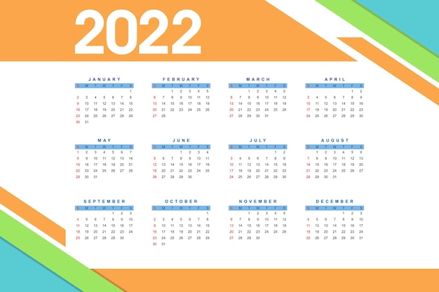 Vetor modelo de design do calendário 2022