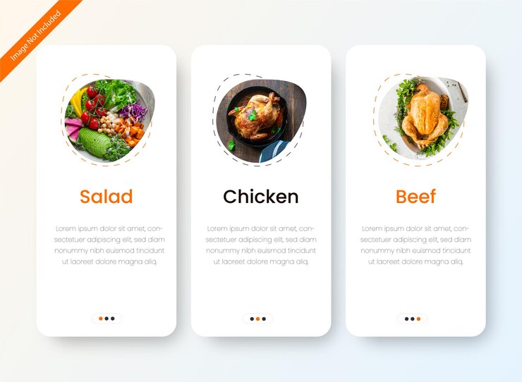 Vetor modelo de design do kit de interface do usuário do aplicativo para celular para restaurantes
