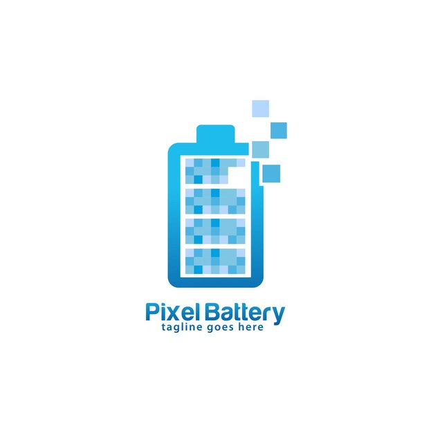 Vetor modelo de design do logotipo da bateria de pixel