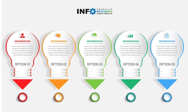 Modelo de design do vetor infográfico com 5 opções ou etapas