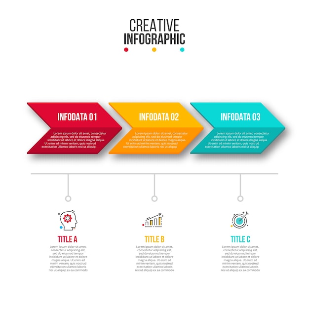 Modelo de design do vetor infográfico. conceito de negócio com 3 opções, partes, etapas ou processos.