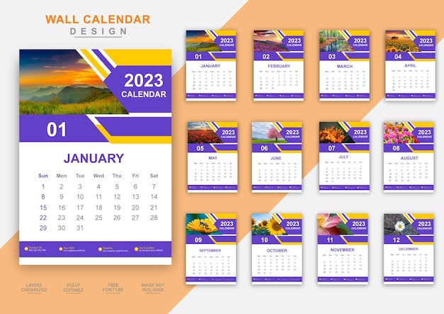 Modelo de design elegante de calendário de ano novo 2023