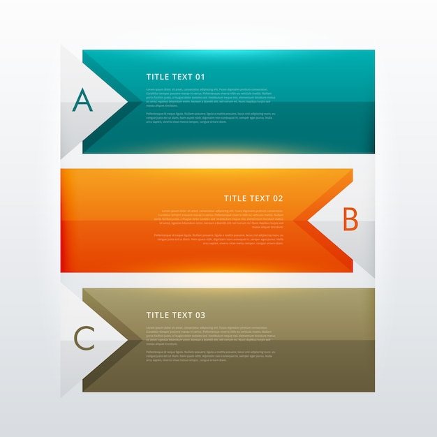 Modelo de design infográfico colorido moderno de três etapas para apresentação de fluxo de trabalho comercial