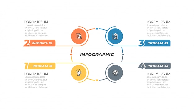 Modelo de design infográfico com ícones de marketing e elementos simples de linha fina.