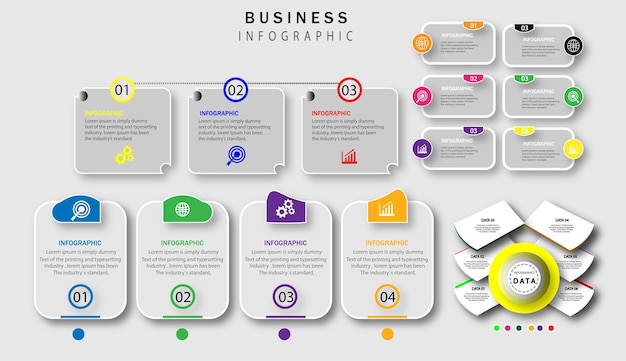 Modelo de design infográfico com ícones e 6