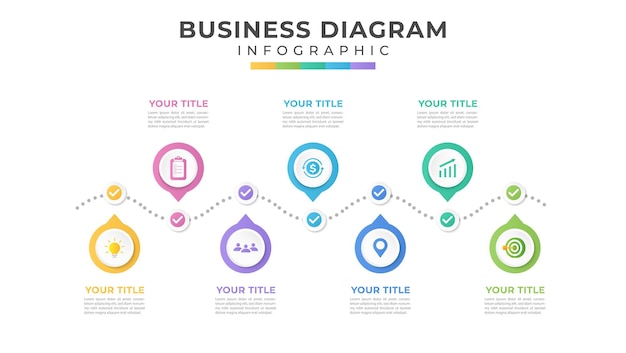 Vetor modelo de design infográfico com ícones e 7 opções ou etapas