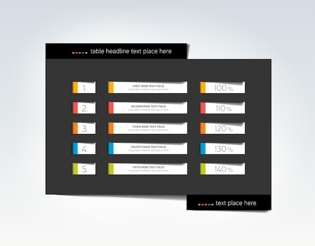 Modelo de design infográfico de cronograma de mesa com banner vetorial de 5 linhas