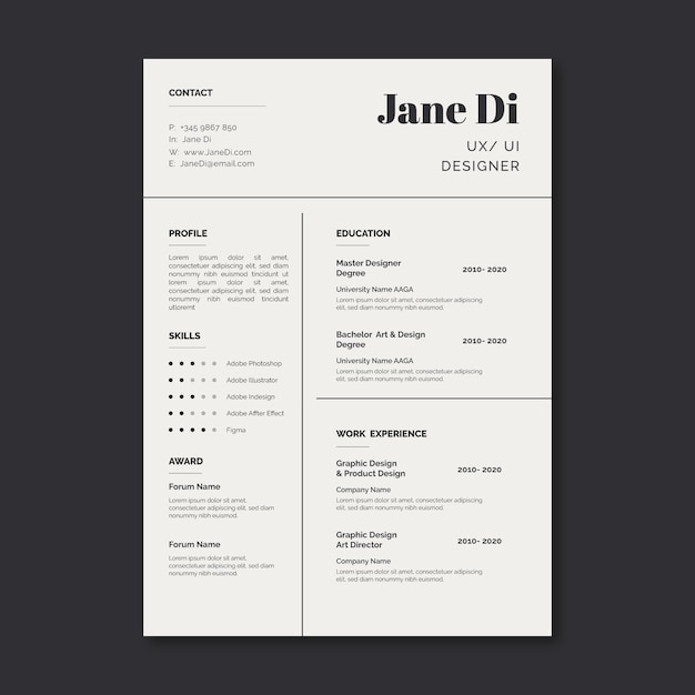 Modelo de design minimalista cv