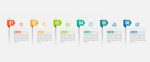 Modelo de design mínimo infográfico com números 6 opções ou etapas.