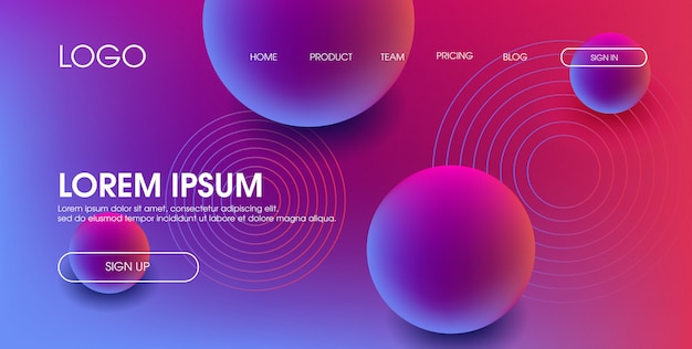 Modelo de design moderno colorido líquido bola bola página web