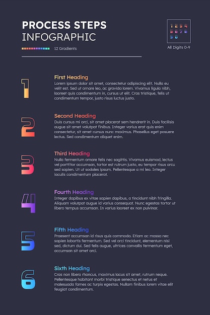 Vetor modelo de design moderno de 6 etapas do fluxo de trabalho do processo para infográficos