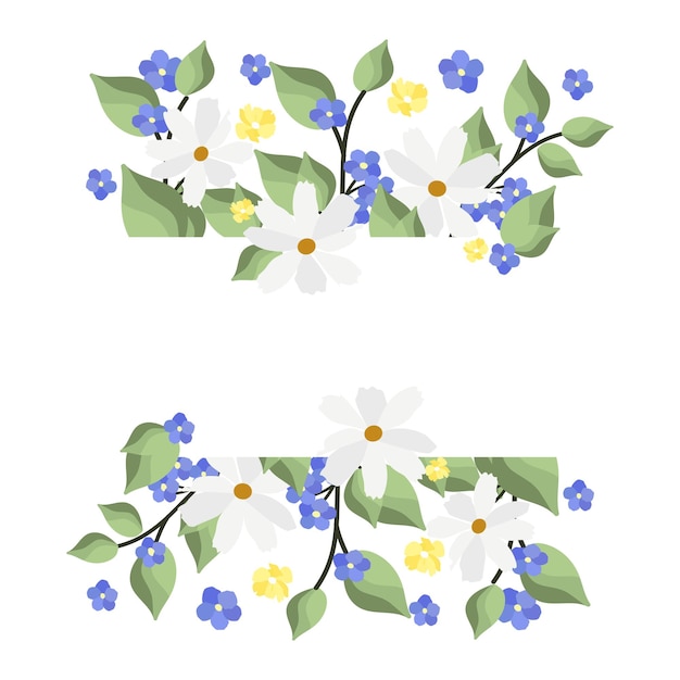 Modelo de design vetorial botânico horizontal para convite ou banner folhas e ervas de flores silvestres