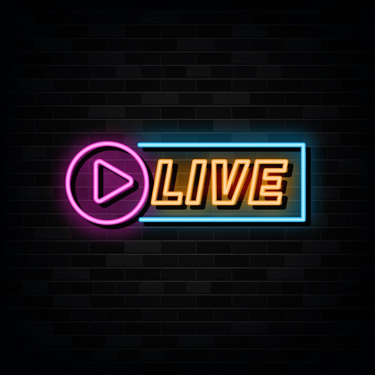 Vetor modelo de design vetorial de sinais de néon para streaming de vídeo ao vivo