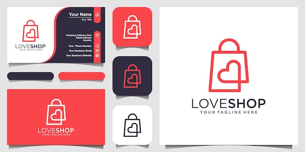 Modelo de designs de logotipo de loja de amor, bolsa combinada com conceito de coração.
