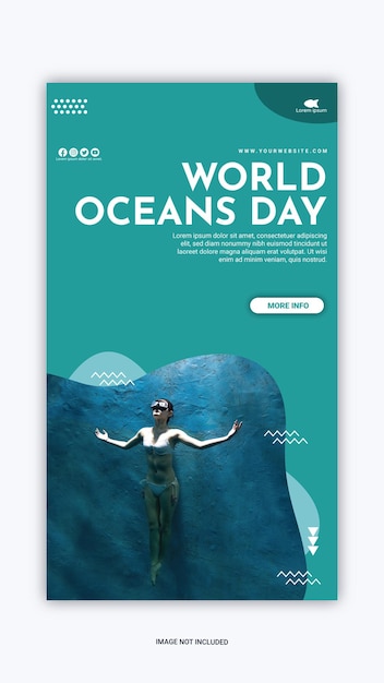 Modelo de dia mundial dos oceanos de postagem do instagram