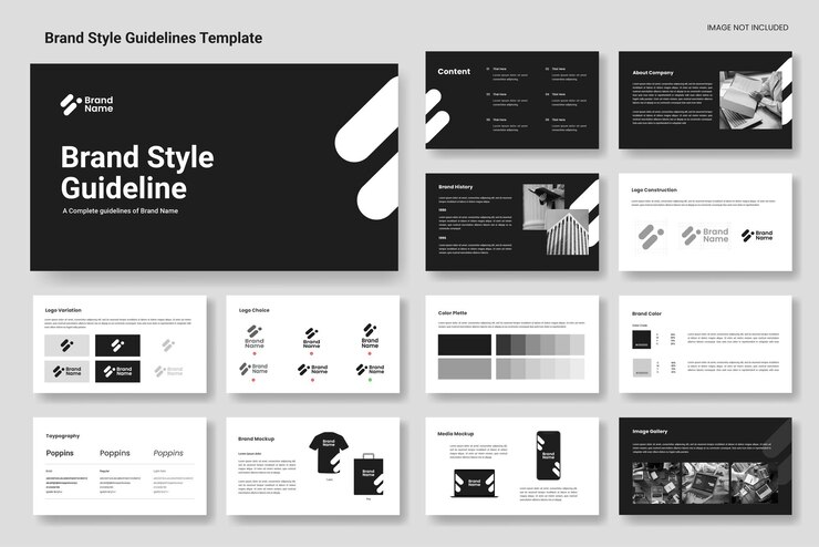 Vetor modelo de diretriz de estilo mínimo de marca ou layout de apresentação de identidade de marca