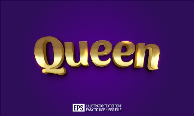 Vetor modelo de efeito de estilo editável de texto queen 3d