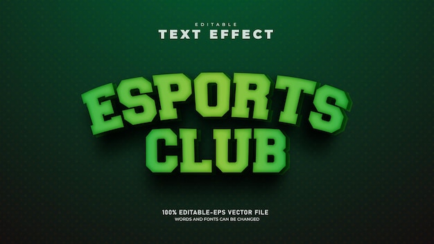 Vetor modelo de efeito de texto 3d colorido editável do esports club
