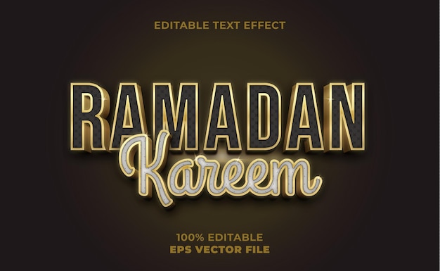 Modelo de efeito de texto 3d ramadan kareem com cor dourada