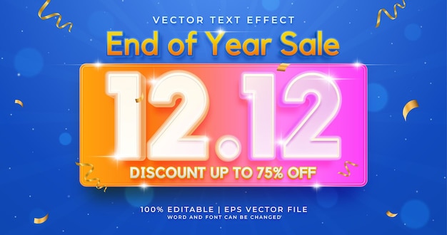 Vetor modelo de efeito de texto colorido 3d de promoção de marketing de venda 1212